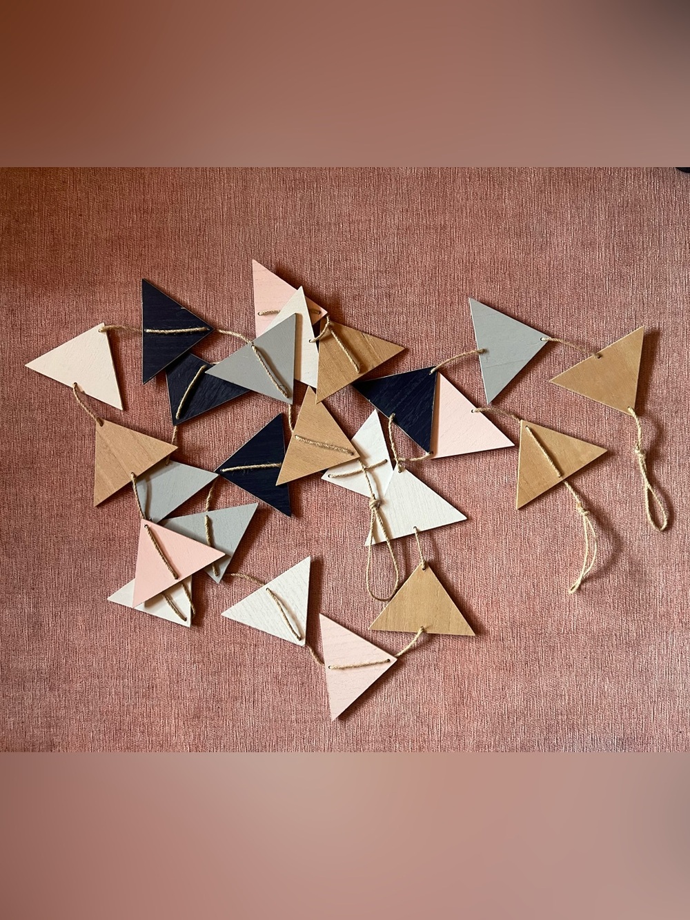 Geometric Triangle Wooden Garland - Pink, Navy, Gray- Boho Minimalist Nursery